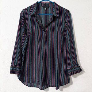 Investments Paige Striped Collared Blouse Size Medium